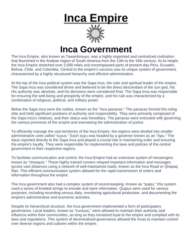 Inca Empire: Government “Article & Questions” Assignment