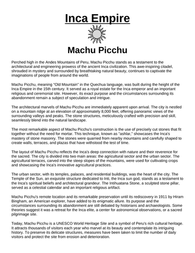 Inca Empire: Machu Picchu “Article & Questions” Assignment