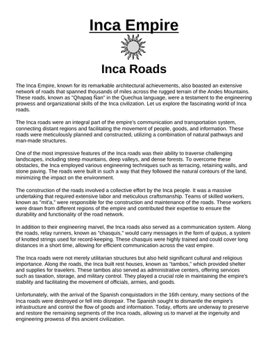 Inca Empire: Roads “Article & Questions” Assignment