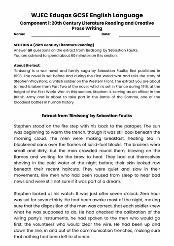 WJEC Eduqas GCSE English Language - Paper 1 - Extract Analysis - Mock