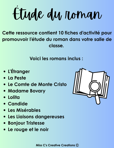 BUNDLE French literature - Novel Study (Étude du roman)