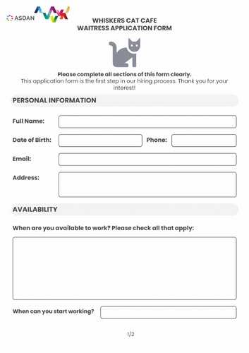 ASDAN Living Independently - Job Application Template - A2