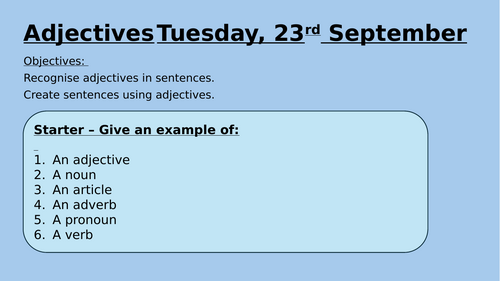 ESOL Entry 2 adjectives lesson