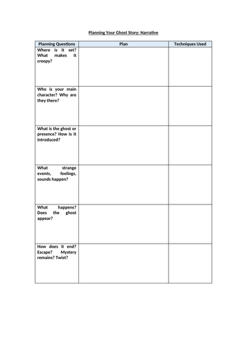 Ghost Story - Planning Sheet