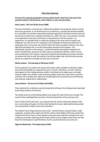 Ghost Story Openings Worksheet