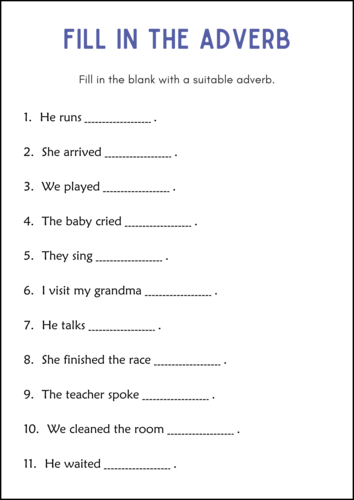 Printable Verbs and Adverbs Grammar Worksheets for Grade 1, 2, 3