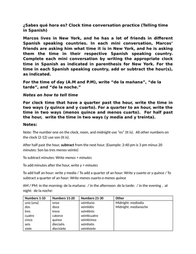 ¿Sabes qué hora es? Clock time conversation practice (Telling time in Spanish)