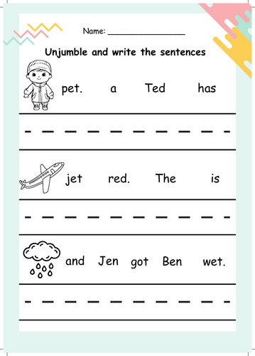 Unjumble and Write Short e Decodable Sentences