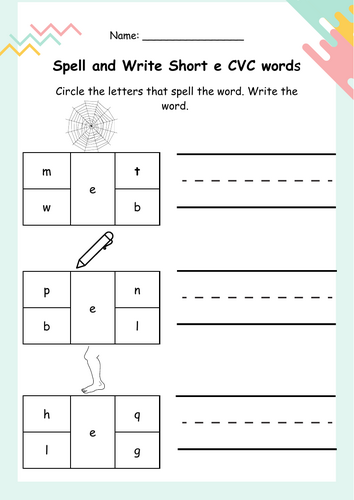 Spelling Short e CVC words