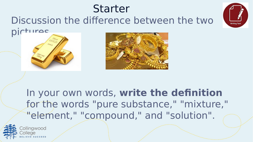 Year 7 Mixtures SOW lesson 1 Pure vs Mixtures practical sheets included
