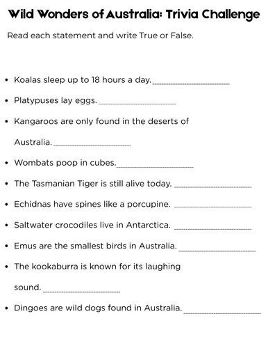 australian wildlife trivia questions