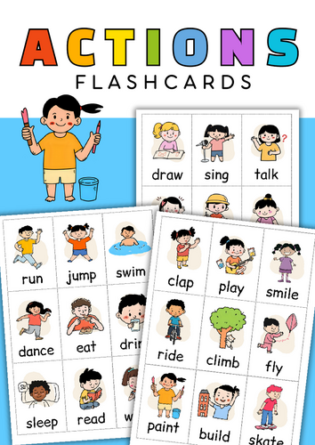 Action Verbs Flashcards for Kids | ESL Vocabulary Cards | Printable Flashcards PDF