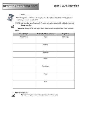 Year 9 DT Exam, Mark Scheme and Revision