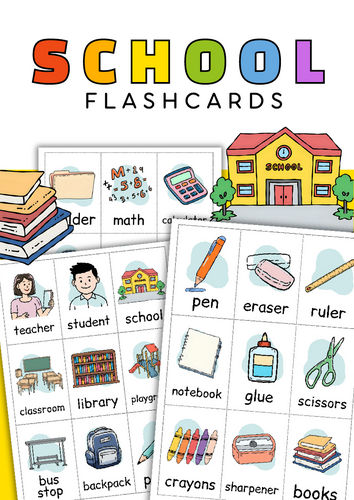 Back to School Flashcards for Kids – School Vocabulary with Cute Illustrations