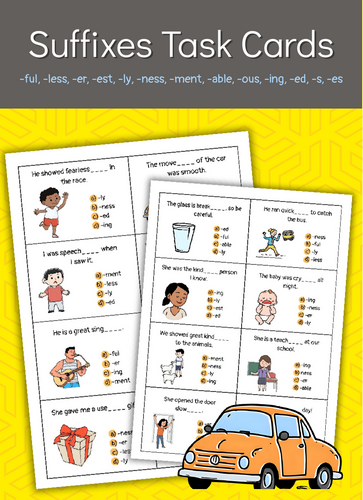 Suffixes Task Cards – Multiple Choice.