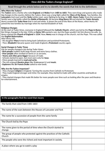 The Tudors Homework pack