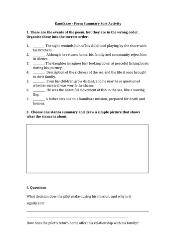 Kamikaze Summary Worksheet