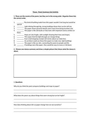 Tissue Summary Worksheet