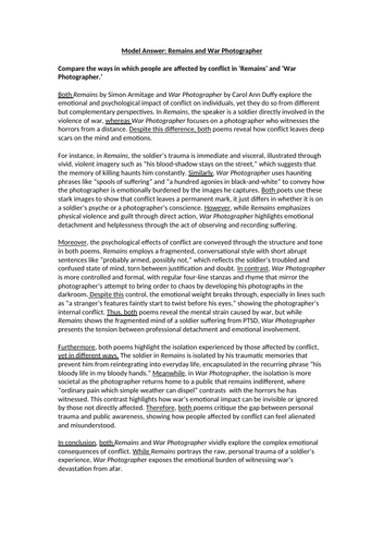 Example Essay Response: Remains and War Photographer (Power &Conflict)
