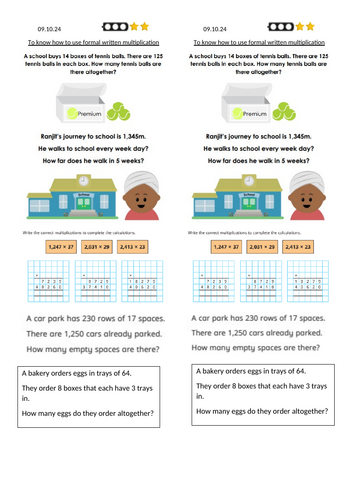 Long multiplication word problems
