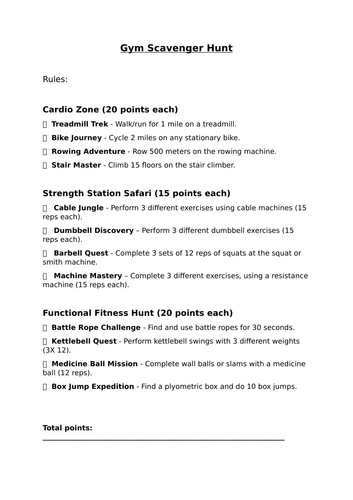 Gym Scavenger Hunt