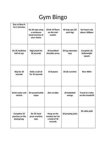 Gym Bingo