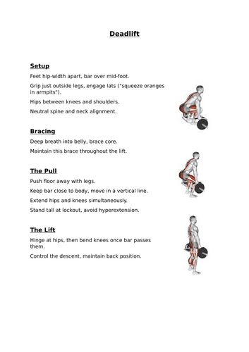 Compound lifts Instructions (Bench, Deadlift, Squat)