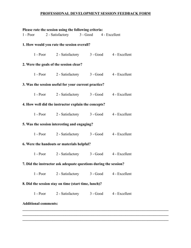 Feedback form for professional development sessions