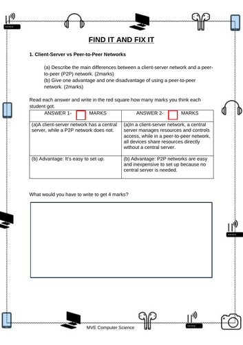 Find it Fix it - Networks Worksheet