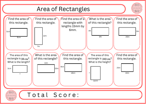 Area of Rectangles - 10 Questions