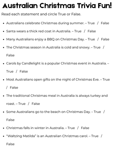 australian christmas trivia questions and answers printable