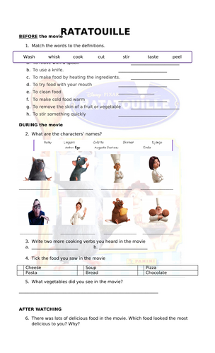 ESL Ratatouille Movie Worksheet
