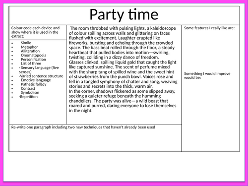 Vibrant Party Scene Descriptive Writing Resource