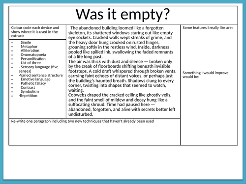 Eerie Abandoned Building Descriptive Writing Resource
