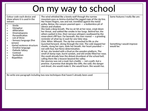School journey Engaging Descriptive Writing Passages with Language Techniques Analysis