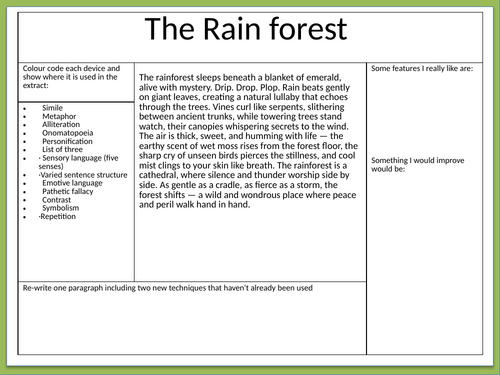Rain forest Engaging Descriptive Writing Passages with Language Techniques Analysis