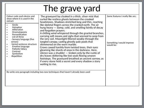 Grave yard Engaging Descriptive Writing Passages with Language Techniques Analysis