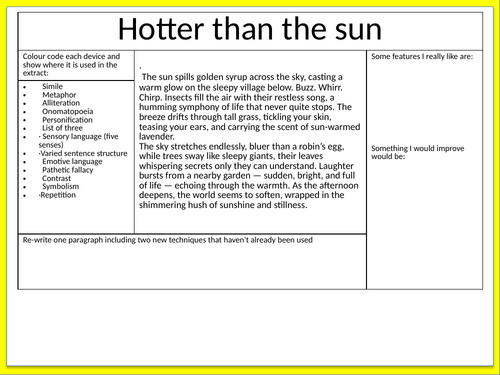 The Sun Engaging Descriptive Writing Passages with Language Techniques Analysis
