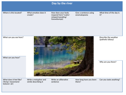 by the river Descriptive Writing Planning Worksheet — Image-Based