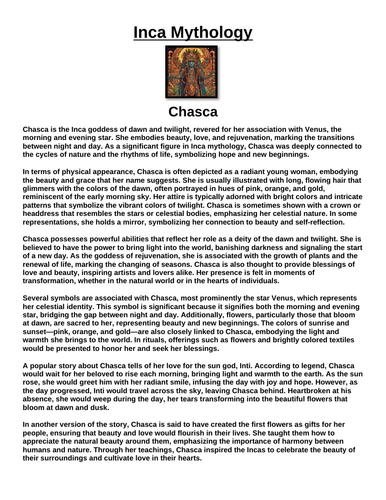 Inca God: Chasca “Article & Questions” Assignment