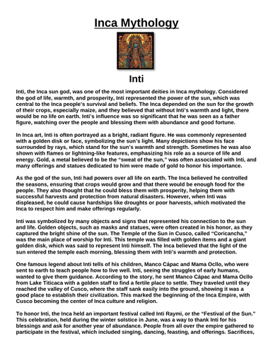 Inca God: Inti “Article & Questions” Assignment