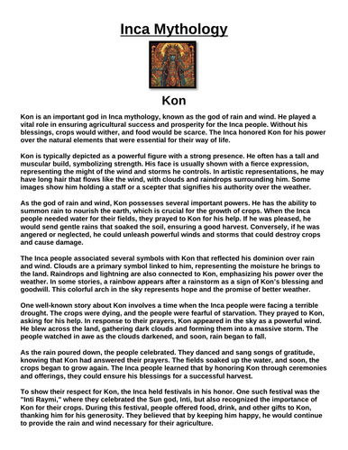 Inca God: Kon “Article & Questions” Assignment