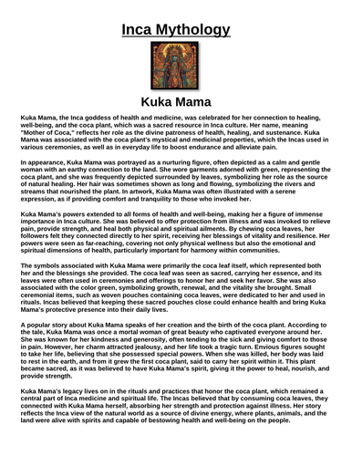 Inca God: Kuka Mama “Article & Questions” Assignment