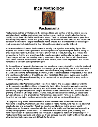 Inca God: Pachamama “Article & Questions” Assignment