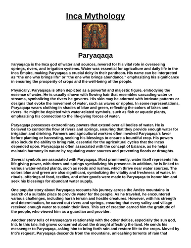 Inca God: Paryaqaqa “Article & Questions” Assignment