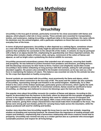 Inca God: Urcuchillay “Article & Questions” Assignment