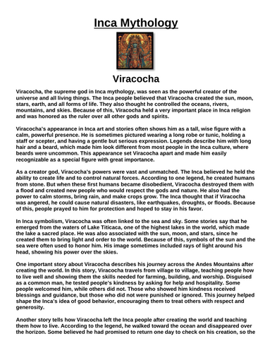 Inca God: Viracocha “Article & Questions” Assignment