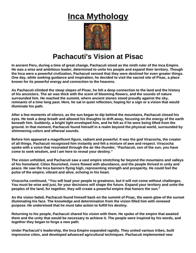 Inca Myth: Pachacuti's Vision at Pisac “Article & Questions” Assignment
