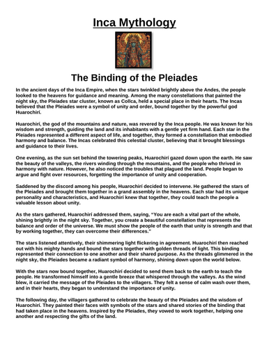Inca Myth: The Binding of the Pleiades “Article & Questions” Assignment