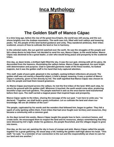 Inca Myth: The Golden Staff of Manco Cápac “Article & Questions” Assignment
